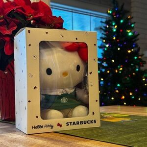 Starbucks Hello Kitty Plush in Festive Green and Red